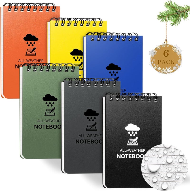 Coidea 6 Pack Waterproof Notebook, 3 x 5 Pocket Notepad, Top-Spiral Weatherproof NotePad, All Weather Police Pocket Notebook Little Memo Steno Note Pads for Outdoor Office School Recording - Image 1